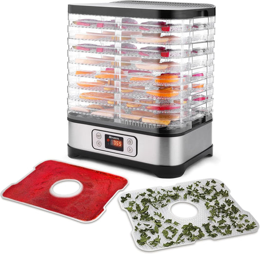 Nictemaw Voedseldroger met 8 etages, 400 W, premium roestvrijstalen dehydrator met timer en temperatuurregelaar, 35-70 °C, professioneel droogapparaat voor Beef Jerky, gedroogde vruchten en groenten