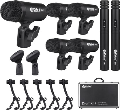 D Debra DK7 Pro 7-delige bedrade drummicrofoonkit voor drummers, inclusief microfoon, microfoonclip met opties voor kick drums, snare, rack/floor toms, congas en cymbals