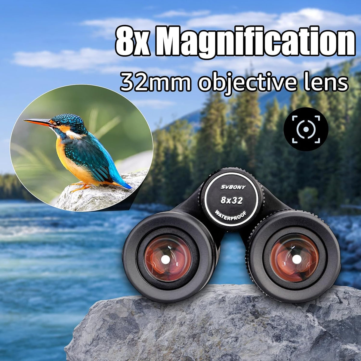 Svbony SV202 Binoculars 8x32 ED Water Resistant Wide Field of View Binoculars Telescope ED Glass BAK4 Prism FMC Lens with Carrying Case Neck Strap for Bird Watching Hunting Hiking - QUORE