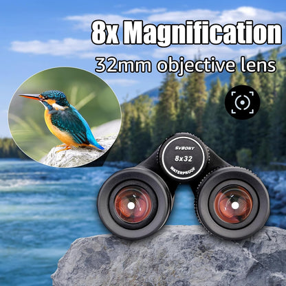 Svbony SV202 Verrekijker 8x32 ED Waterbestendig Breed Gezichtsveld Verrekijker Telescoop ED Glas BAK4-prisma FMC-lens met Draagtas Nekriem voor Vogels kijken Jagen Wandelen