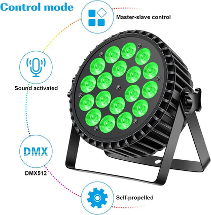 Led-schijnwerper, 200 W, 18 leds, podiumlicht, discolicht, 8 kanalen, led, RGBW, DMX Strobe, geluid, actieve modus, verlichting DJ, lichteffect voor show, bar, KTV, party, Halloween, 4 stuks