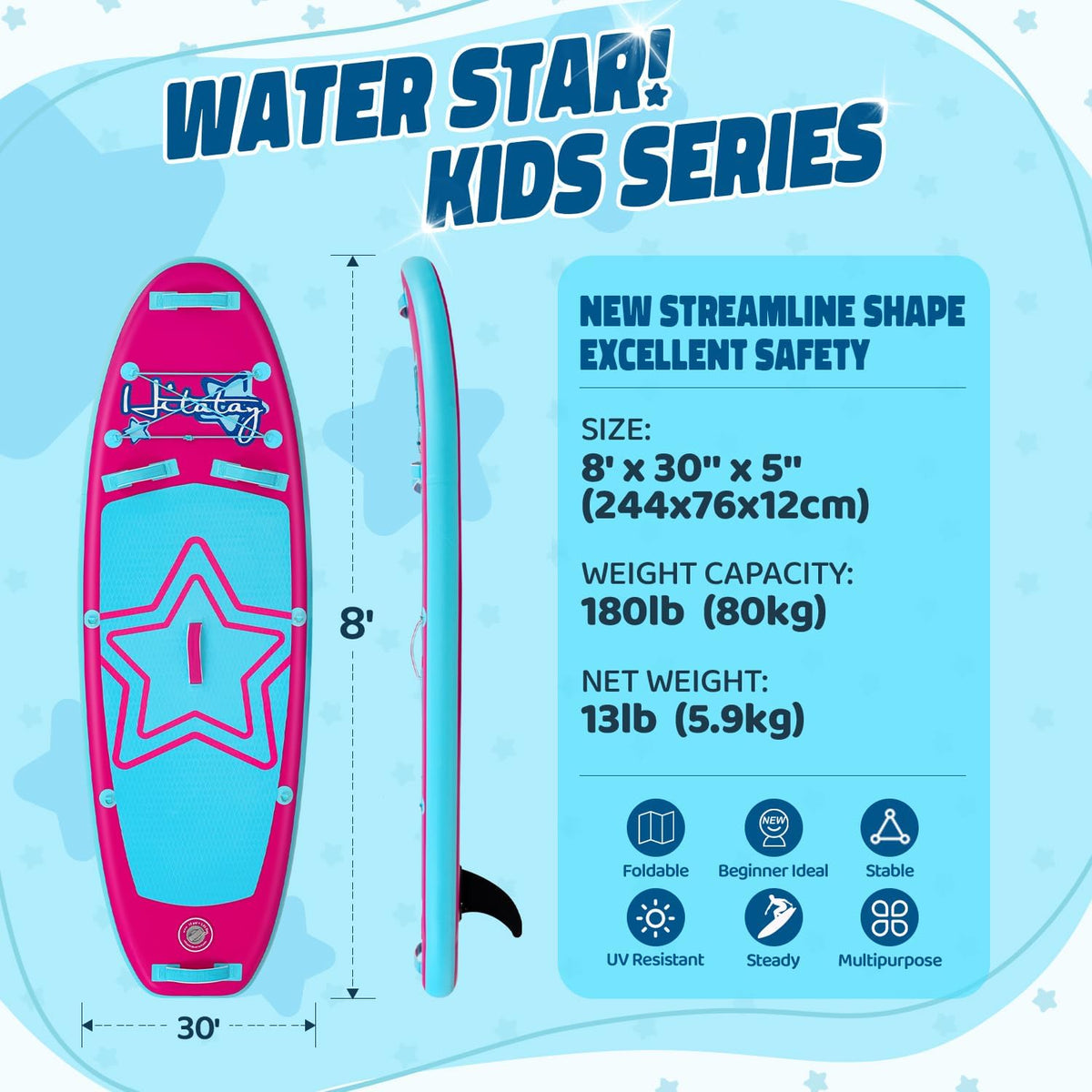 Stand Up Paddle Board in set voor jongeren en kinderen, SUP-boardset incl. complete accessoires, 75 kg/80 kg/120 kg, Kids SUP-board opblaasbaar