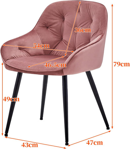 CLIPOP Dining Chair 2/4pcs Set Velvet Chair with Armrests and Metal Legs Upholstered Chair Kitchen Chair Lounge Chair Leisure Chair (2, Rose)