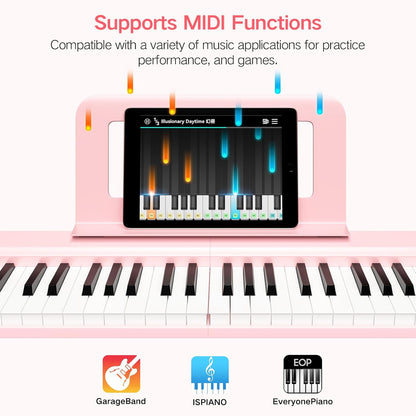 E-piano 88 toetsen – Keyboard Piano – Digitale Piano – Elektrische Piano – Opvouwbare Piano – Roze – Opvouwbaar Ontwerp – Bluetooth En Opnamefunctie