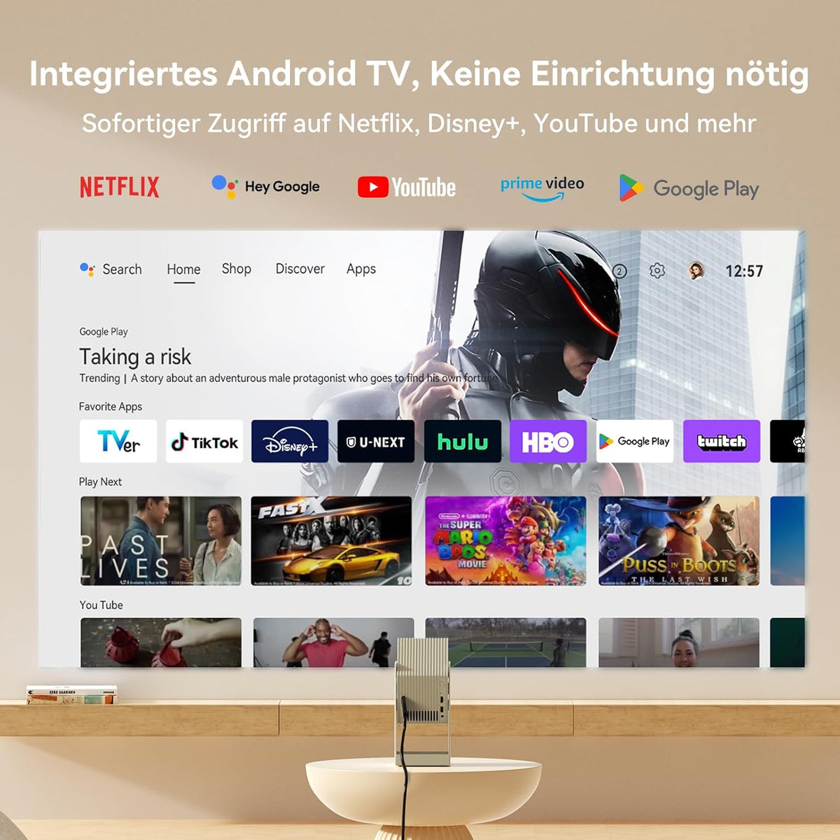 WANBO Cube 2 Pro Smart Beamer Android TV/Netflix, 500ANSI, Live TV, Len Protection, 230° Rotable, ToF Autofocus Keystone, CEC, Bluetooth WiFi, Native 1080P Draagbare Mini Projector, Matcha