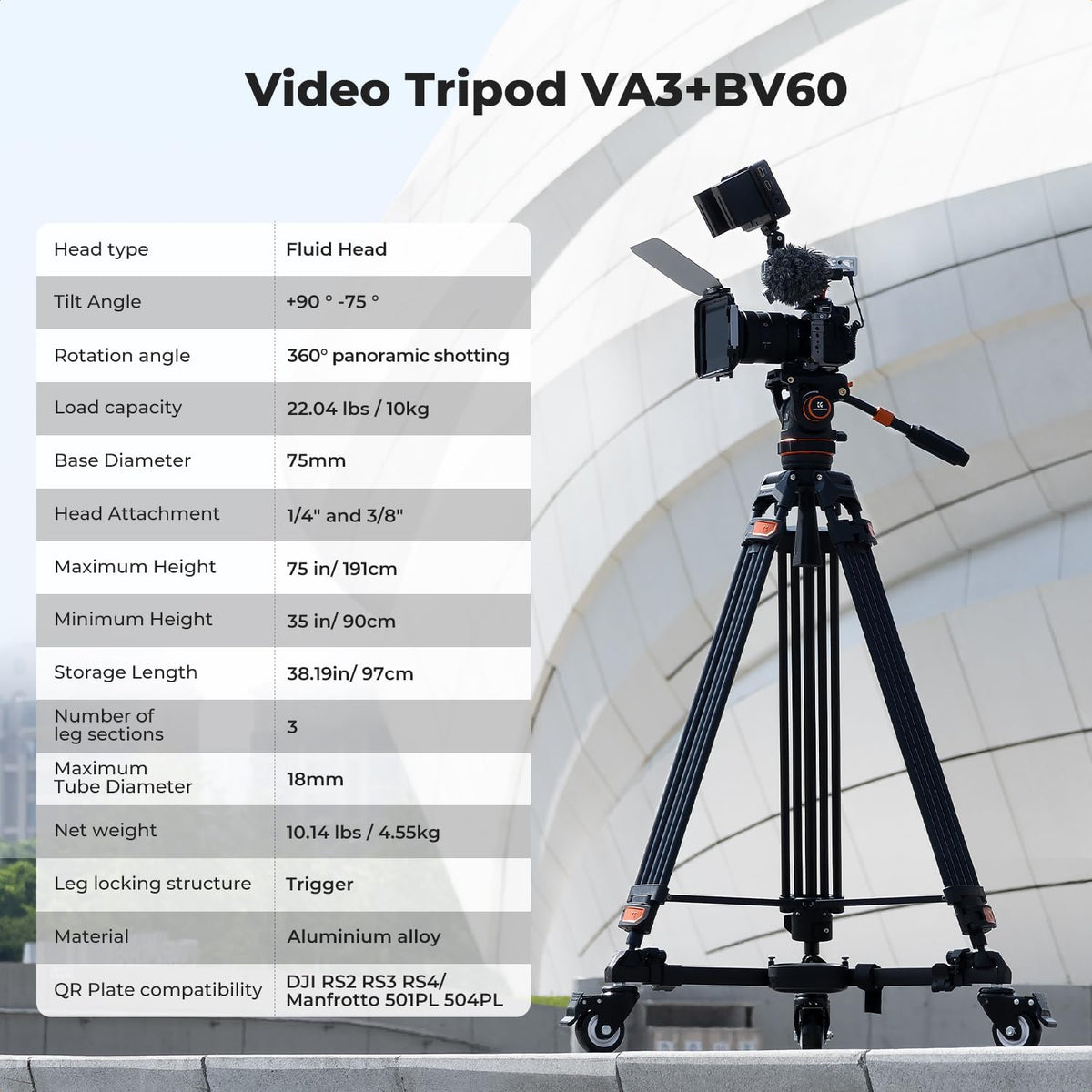 Videostatief – Camerastatief – Fotostatief – Driepootstatief – Tripod – Verstelbaar Van 89 Tot 191 Cm – Aluminiumlegering Met 360°-Vloeistofkop