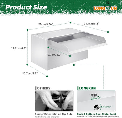 LONGRUN 23 cm vijver waterval, 304 roestvrij staal, zwembadwaterval met waterpomp, 7 kleuren Bluetooth LED tuinfontein