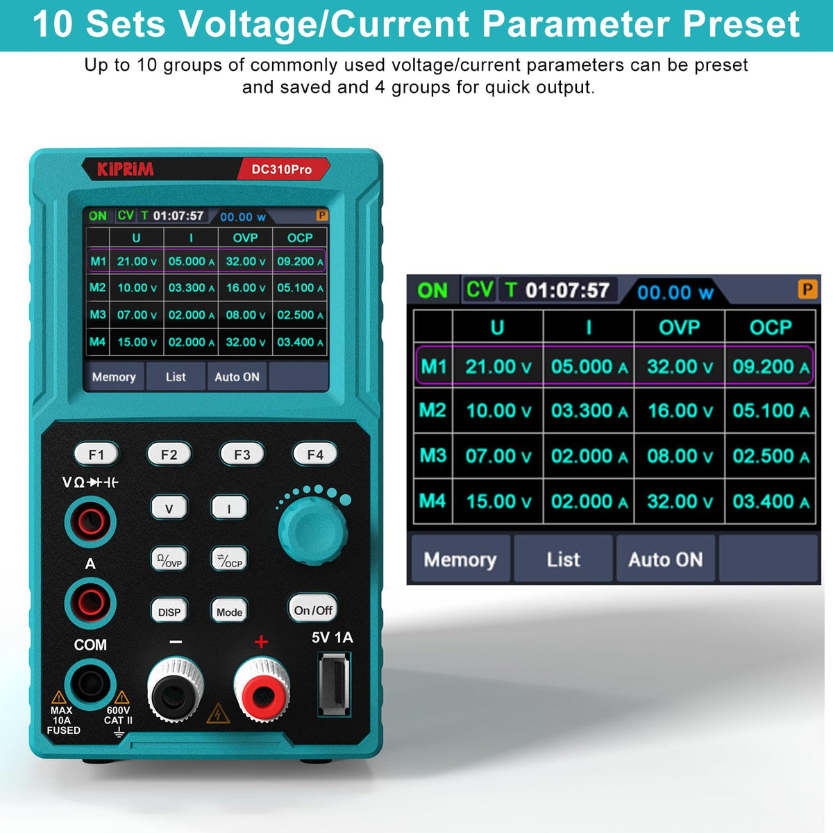 Programmeerbare labvoeding en multimeter 2 in 1 (0-30V, 0-10A) Labvoeding met datageheugen, hoge precisie, OCP, OVP, PC-software en DC310Pro USB-opladen