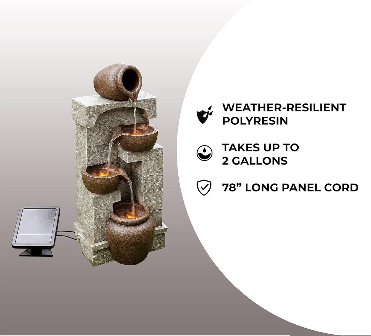 Teamson Home Buiten Tuin Water Fontein - Waterornament - Zonne-Energie - 4 Lagen Pot Ontwerp - Waterval - Tuindecoratie - Binnen & Buiten - Met Pomp - 31 x 26.2 x 72.4 (cm)