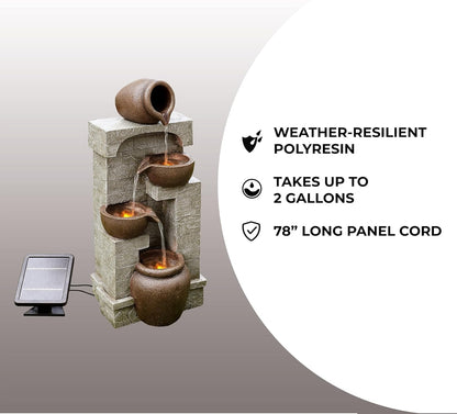 Teamson Home Buiten Tuin Water Fontein - Waterornament - Zonne-Energie - 4 Lagen Pot Ontwerp - Waterval - Tuindecoratie - Binnen & Buiten - Met Pomp - 31 x 26.2 x 72.4 (cm)