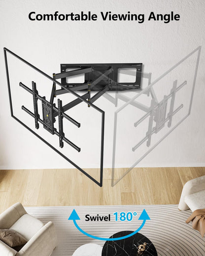 TV-muurbeugelbevestiging voor 50-95 inch – TV-beugel, TV-wandbeugel, Muursteun, TV-houder – Extra Lang Uitschuifbereik Tot 765 Mm – Tot 75 Kg, Geschikt Voor Platte En Gebogen Tv's