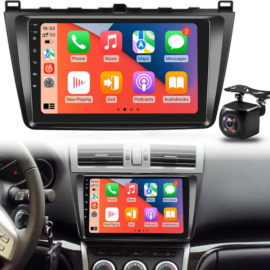 Android Car Radio for Mazda 6 GH 2007-2012 with Wireless CarPlay & Android Car, 9 Inch Touch Screen Radio, 2+64GB, DSP, WiFi, GPS, Bluetooth, FM, Steering Wheel Control + Reversing Camera, Microphone