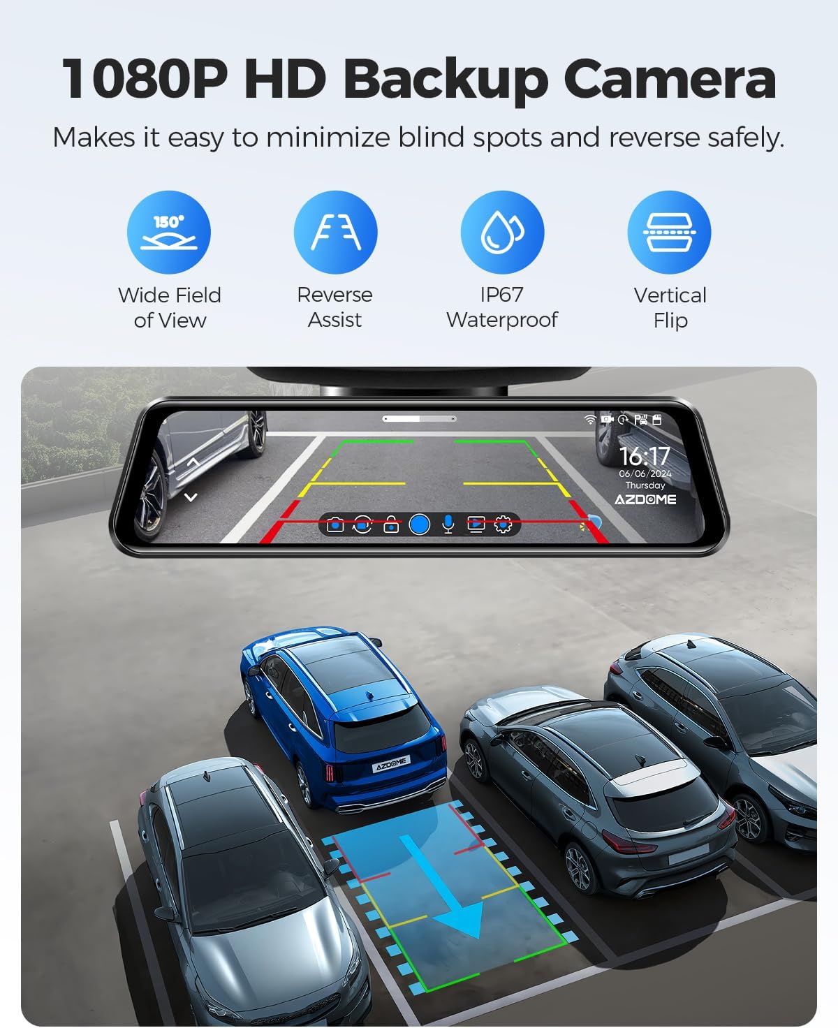 Spiegel Dashcam Met Achteruitrijcamera – Achteruitkijkspiegel Dashcam – Autocamera – Dashboardcamera – Dual Dashcam – 12 Inch IPS-Touchscreen – 4K Voor + 1080P Achter