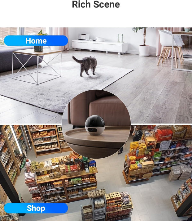 Beveiligingscamera - WiFi-bewakingscamera - Camerabewaking - met 360° - Dubbele Lens - 2K - 4MP+4 MP - Automatische Tracking - Persoons - Dierdetectie - Tweewegaudio - 10m Nachtzicht Patrouille - Privacymodus - voor Binnen - Wit
