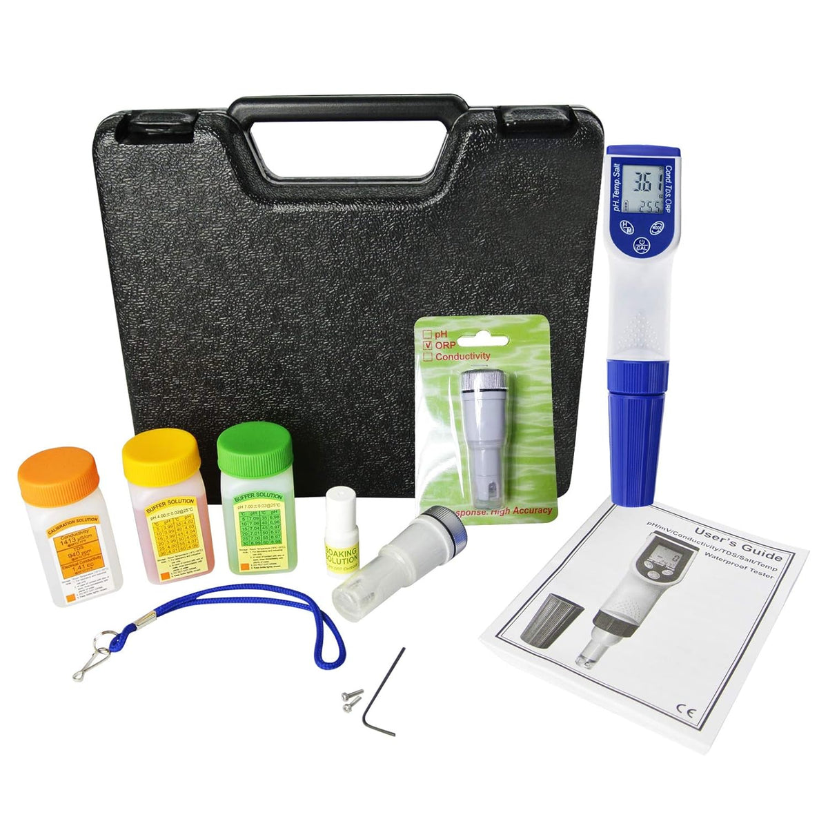 6-in-1 pH-Meter voor Waterkwaliteit; Multiparameters (pH-ORP TDS Saliniteit Geleidbaarheid CE Temperatuurmeter) Waterdichte Digitale Pen met Verwisselbare ORP-Sonde