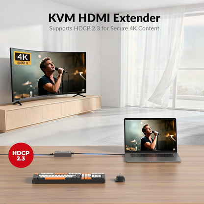 AV Access 4K HDMI & USB KVM Extender Over Cat6/6A/7 Upto 230ft, HDR10, HDCP 2.3, USB 1.1, Bi-Directional PoC, EDID Switch, Ultra-Slim Transmitter/Receiver for Retail & Control Systems (4KEX70-USB)