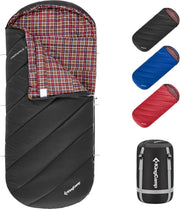 KingCamp Slaapzak XL 3-4 Seizoenen Katoen Flanel 220 x 100 cm Extra Groot voor Volwassenen Extreem -8 °C Compact Draagbaar Comfortabel Professioneel Warm voor Kamperen Wandelen Buiten Binnen