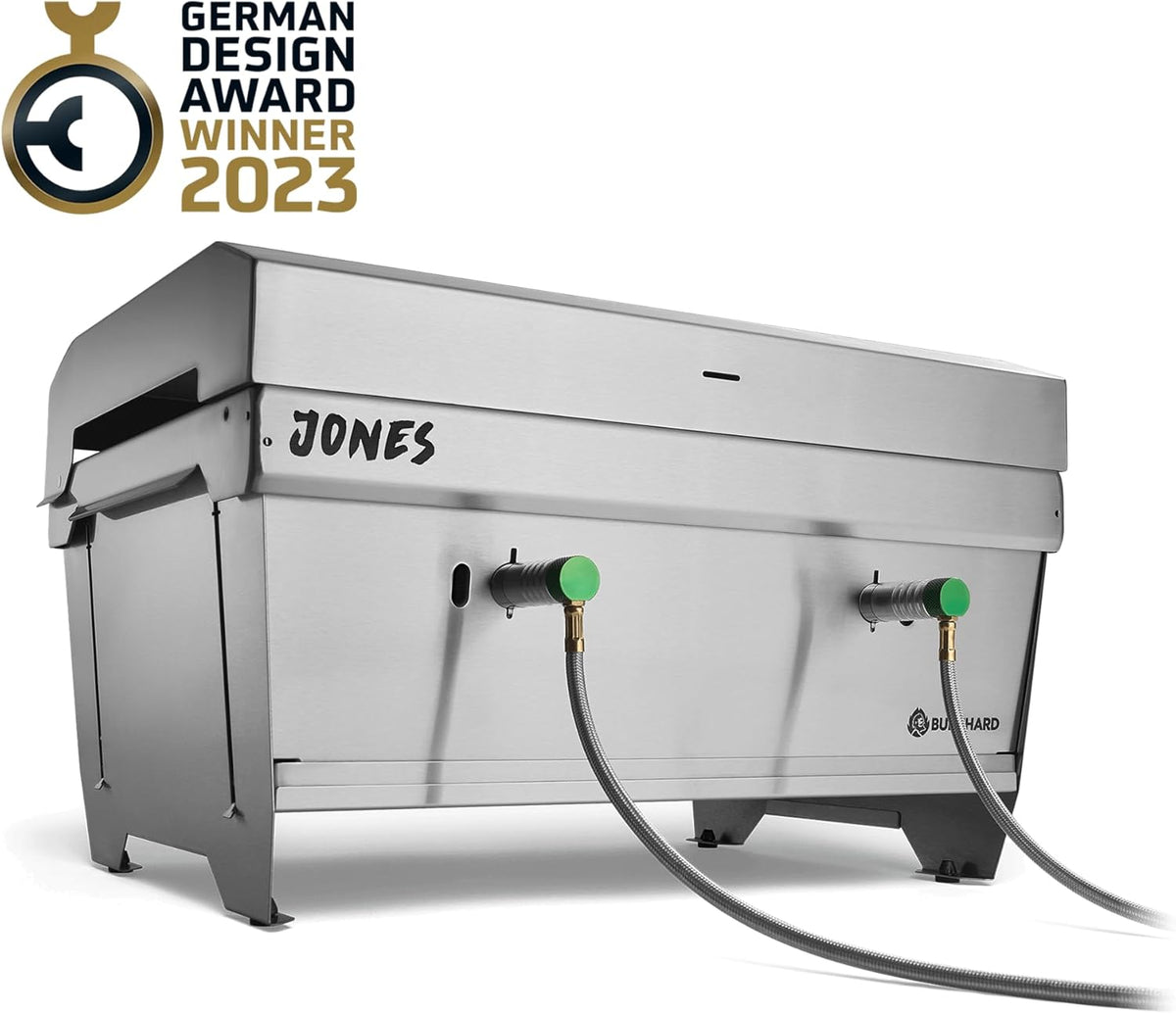Campinggrill 2-pits BURNHARD® 6,4 kW, FitnFire™-systeem, roestvrij staal, 500°C, compact, lichtgewicht, incl. multitool, draagtas – JONES opvouwbare grill