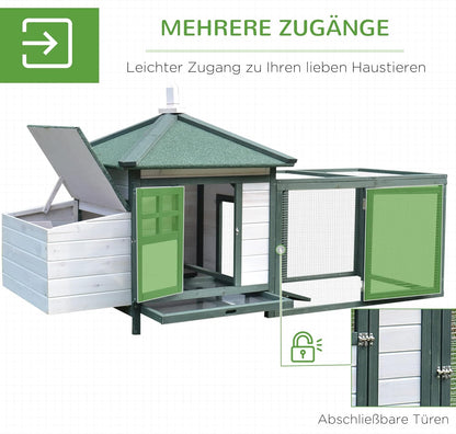 PawHut chicken coop with run chicken house, chicken coop with stick laying nest solid wood natural 196 x 76 x 97 cm - QUORE