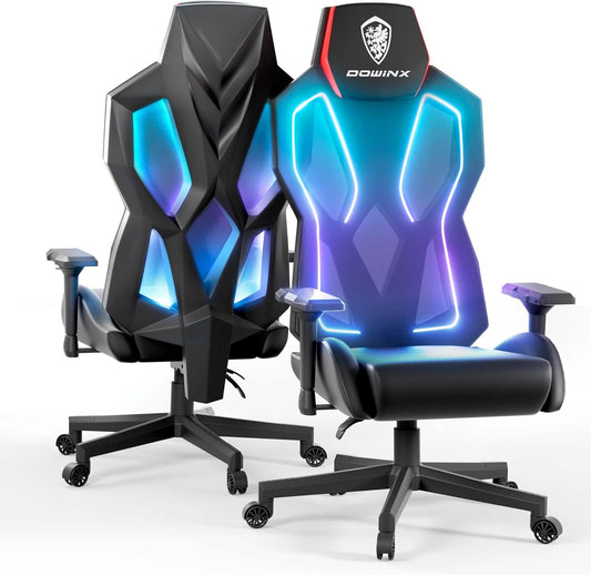 Dowinx LED Gaming Chair with Adjustable 5D Armrests, RGB Ergonomic PU Leather Gaming Chair with Adjustable Lumbar Support for Adults (Red) - QUORE