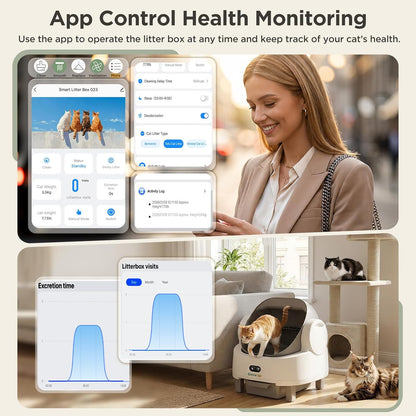 Gimars Open Top Design Zelfreinigende Kattenbak, Automatische Kattenbak voor Meerdere Katten & Senior Katten, App Control met Veiligheidssensoren, Lage Geur, Inclusief Vuilniszakken & Kattenbak, Wit