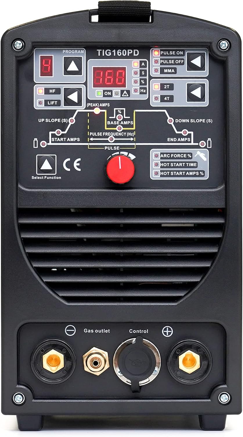 IPOTOOLS 160PD WIG lasapparaat, TIG WIG-lasapparaat, 160 amper, volledig digitale omvormer lasapparaat met HF-ontsteking, pulsfunctie, MMA, IGBT, 32-bits microprocessor, 7 jaar garantie