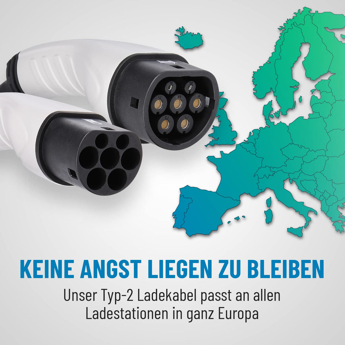 ABSINA Type 2 oplaadkabel 11 kW & 16 A voor hybride en elektrische auto, 7,5 meter, type 2 oplaadkabel, 3-fase, mode 3 oplaadkabel, compatibel met model 3, e-Up, ID.3, Zoe, EQ fortwo, Kona Electrisch