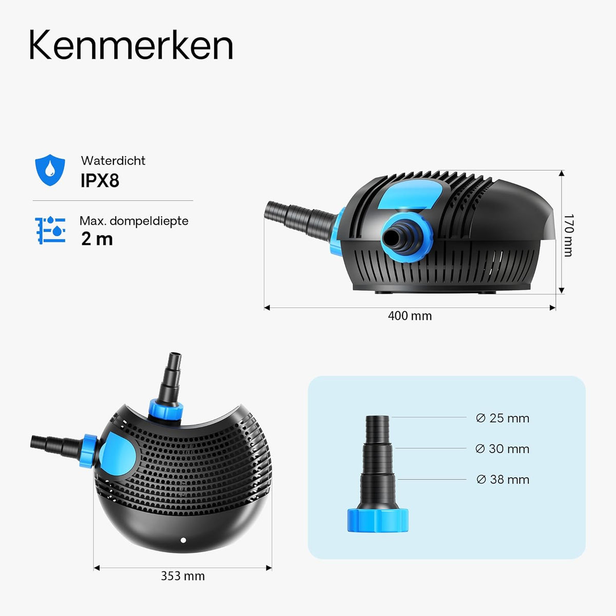 SunSun CTF-10000 SuperECO vijverpomp 80 Watt, energiebesparende filterpomp met een debiet van 10.000 l/h, beeklooppomp voor koivijvers, circulatiepomp, tuinvijverpomp