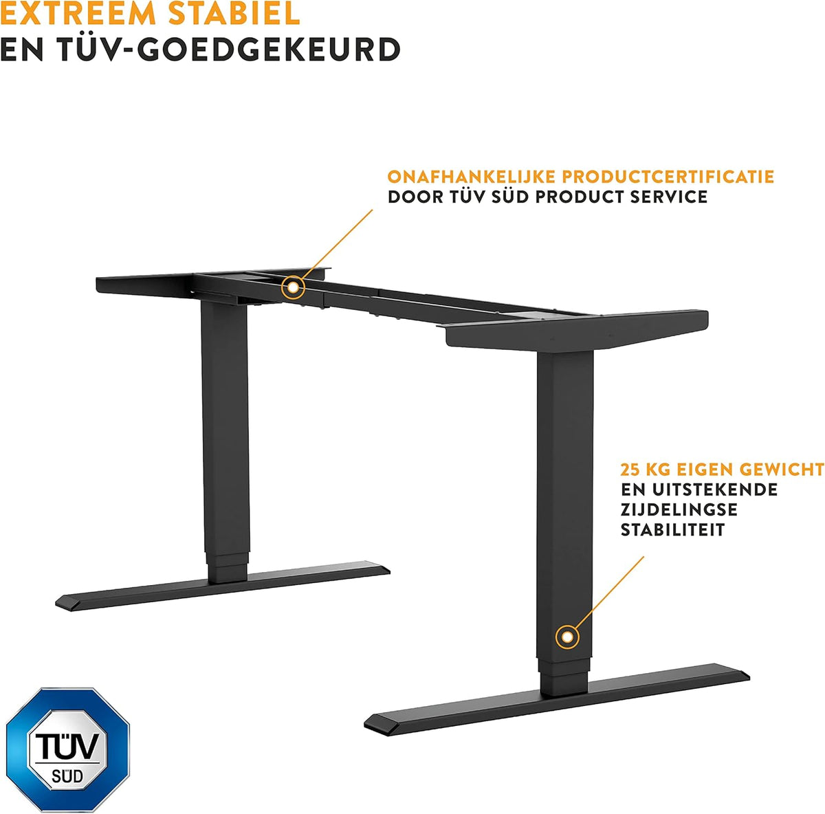 boho office® Homedesk - Infinitely Electric Height-Adjustable, Black Desk, Table Base with Memory Function, Very Modern Impact Protection and Child Safety - QUORE