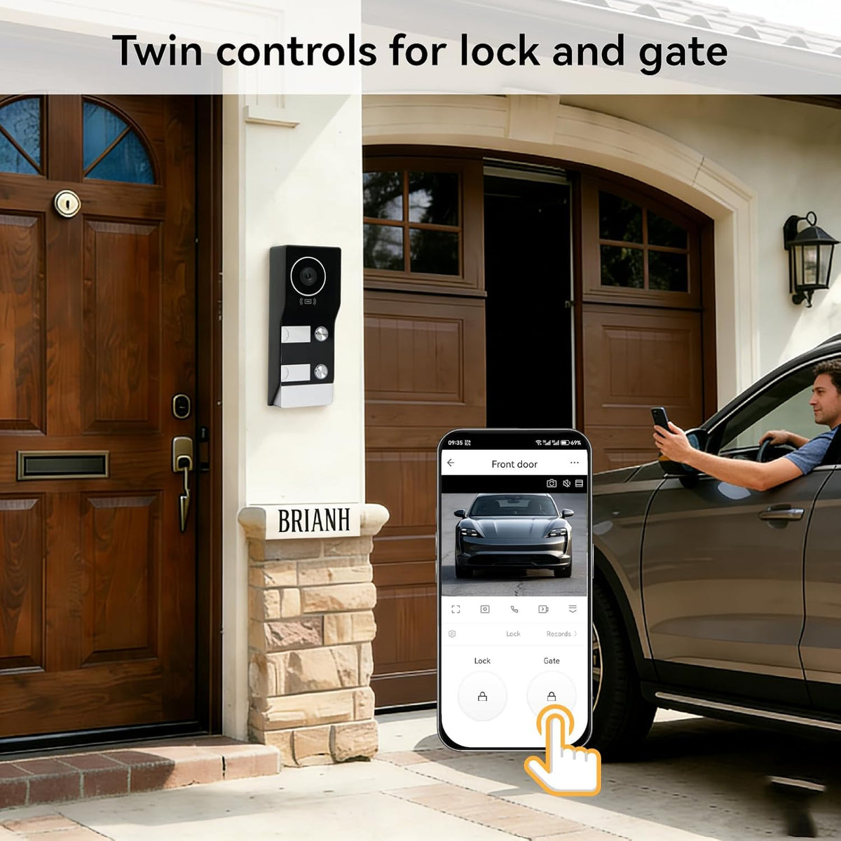 slimme videodeurbel met 2-draads aansluiting, bedrade video-intercom met 2 x 7-inch monitoren, ontgrendeling op afstand,tweeweg audio, RFID,dual-band wifi,set voor twee gezinnen