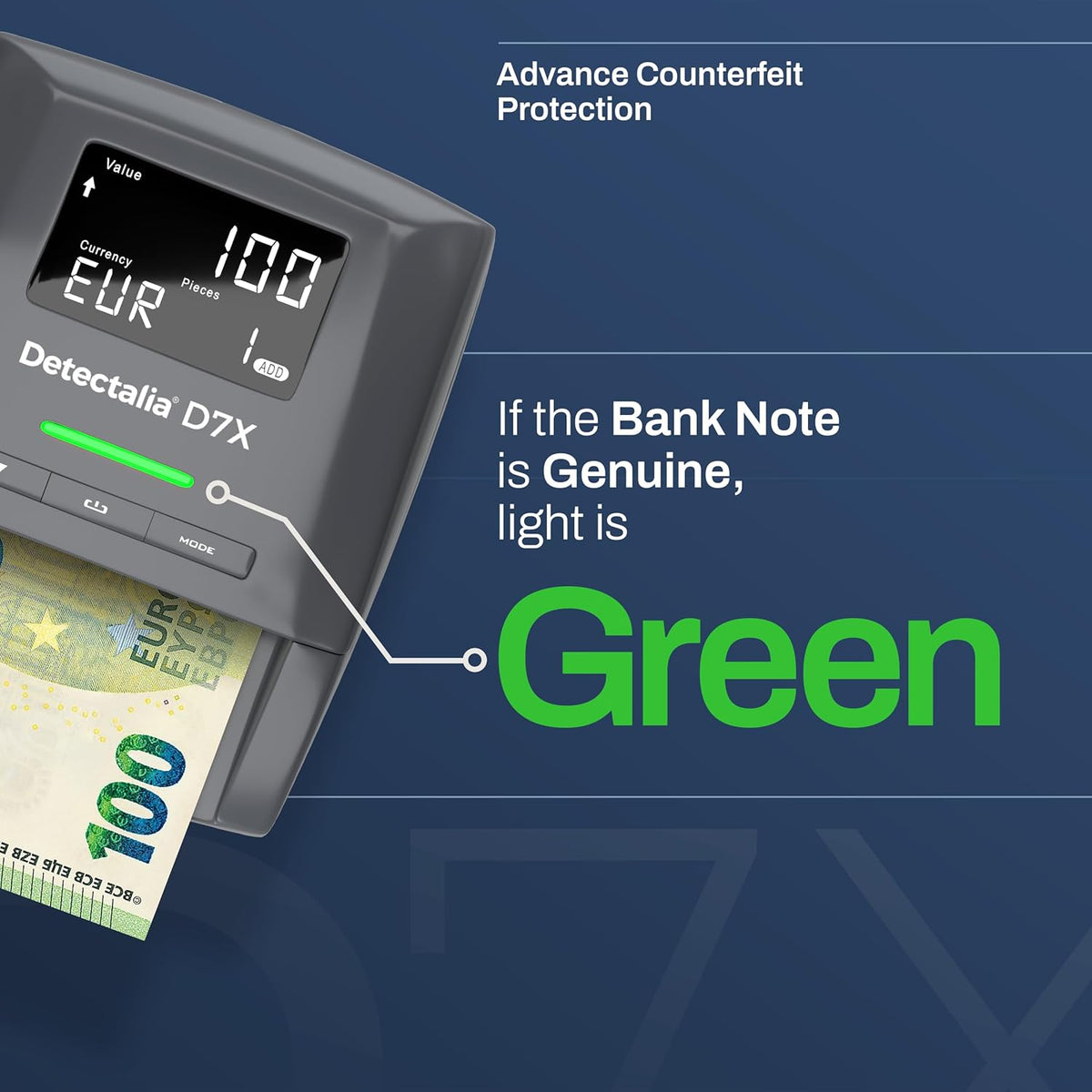 Detectalia D7X Bankbiljettencontroleur en telmachine afzonderlijk - Valsgeld tester met 7 herkenningstests voor euro, gbp, chf, pln, czk en sek