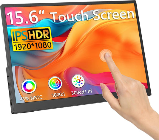 15T 15,6 inch FHD1080P draagbare monitor, IPS-Sreen touchscreen-display met 2 USB-C, HDMI, 10-punts touch, dubbele luidspreker, geavanceerde draagbare monitor voor laptop, pc, mobiele