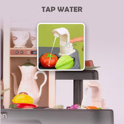 Speelkeuken - Speelgoedkeuken - Keukenset - met Licht - Water - Stoom - Klei - 65 Keukenaccessoires - Modern Stijl - 71 x 28.5 x 93.5 cm - Grijs