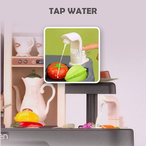 Speelkeuken - Speelgoedkeuken - Keukenset - met Licht - Water - Stoom - Klei - 65 Keukenaccessoires - Modern Stijl - 71 x 28.5 x 93.5 cm - Grijs