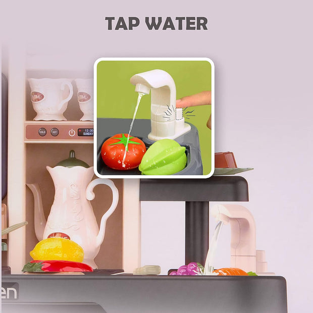 Speelkeuken - Speelgoedkeuken - Keukenset - met Licht - Water - Stoom - Klei - 65 Keukenaccessoires - Modern Stijl - 71 x 28.5 x 93.5 cm - Grijs