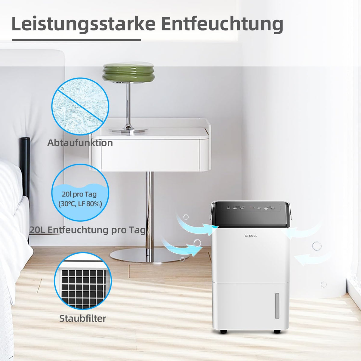 Be Cool BC20LEF2301 luchtontvochtiger 20m² 400W 20 l/dag Wit, Grijs