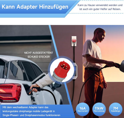 Oplaadkabel Type 2 – Laadkabel Elektrische Auto – EV Oplader – Mobiele Laadkabel – Type 2 Kabel – 11 kW 3-Fase – 7 Meter Met App-Bediening