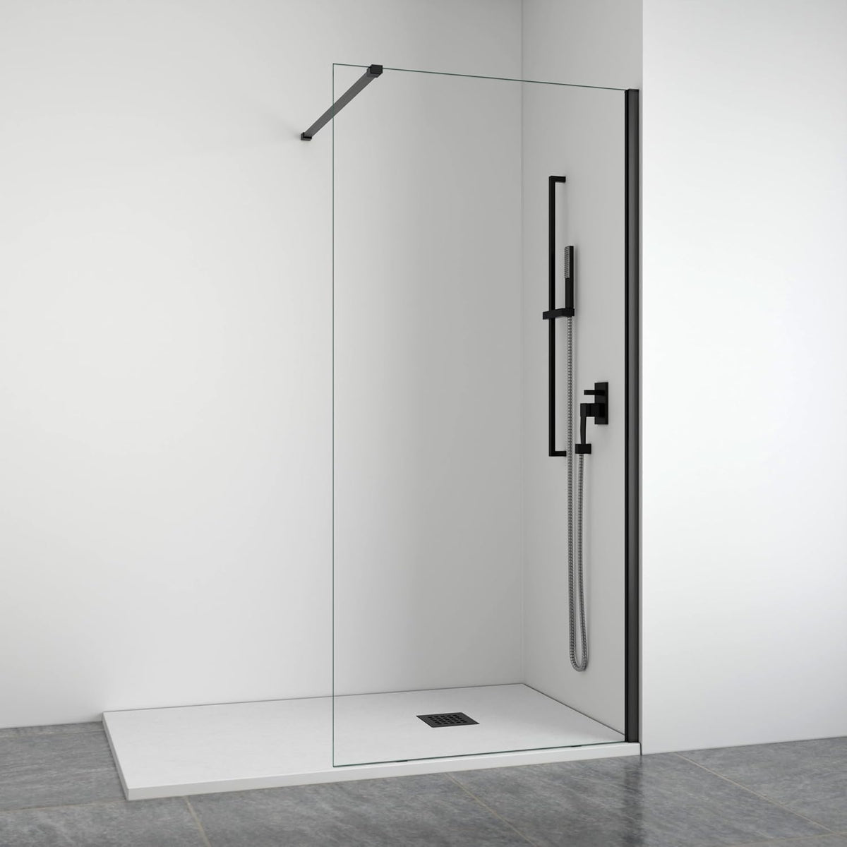Douchecabine met Vaste Zijwand – Douchewand – Douchedeur – Douchepaneel – Douchebak – 8 mm Gehard Veiligheidsglas – Verstelbaar 88-90 cm x 195 cm Mat Zwart Profiel