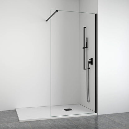 Douchecabine met Vaste Zijwand – Douchewand – Douchedeur – Douchepaneel – Douchebak – 8 mm Gehard Veiligheidsglas – Verstelbaar 88-90 cm x 195 cm Mat Zwart Profiel