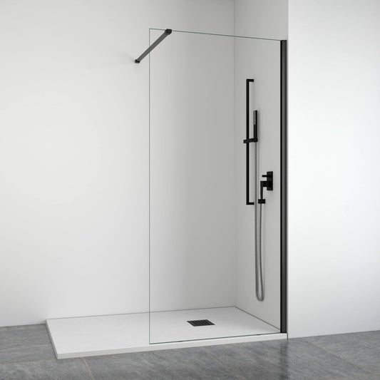 Douchecabine met Vaste Zijwand – Douchewand – Douchedeur – Douchepaneel – Douchebak – 8 mm Gehard Veiligheidsglas – Verstelbaar 88-90 cm x 195 cm Mat Zwart Profiel