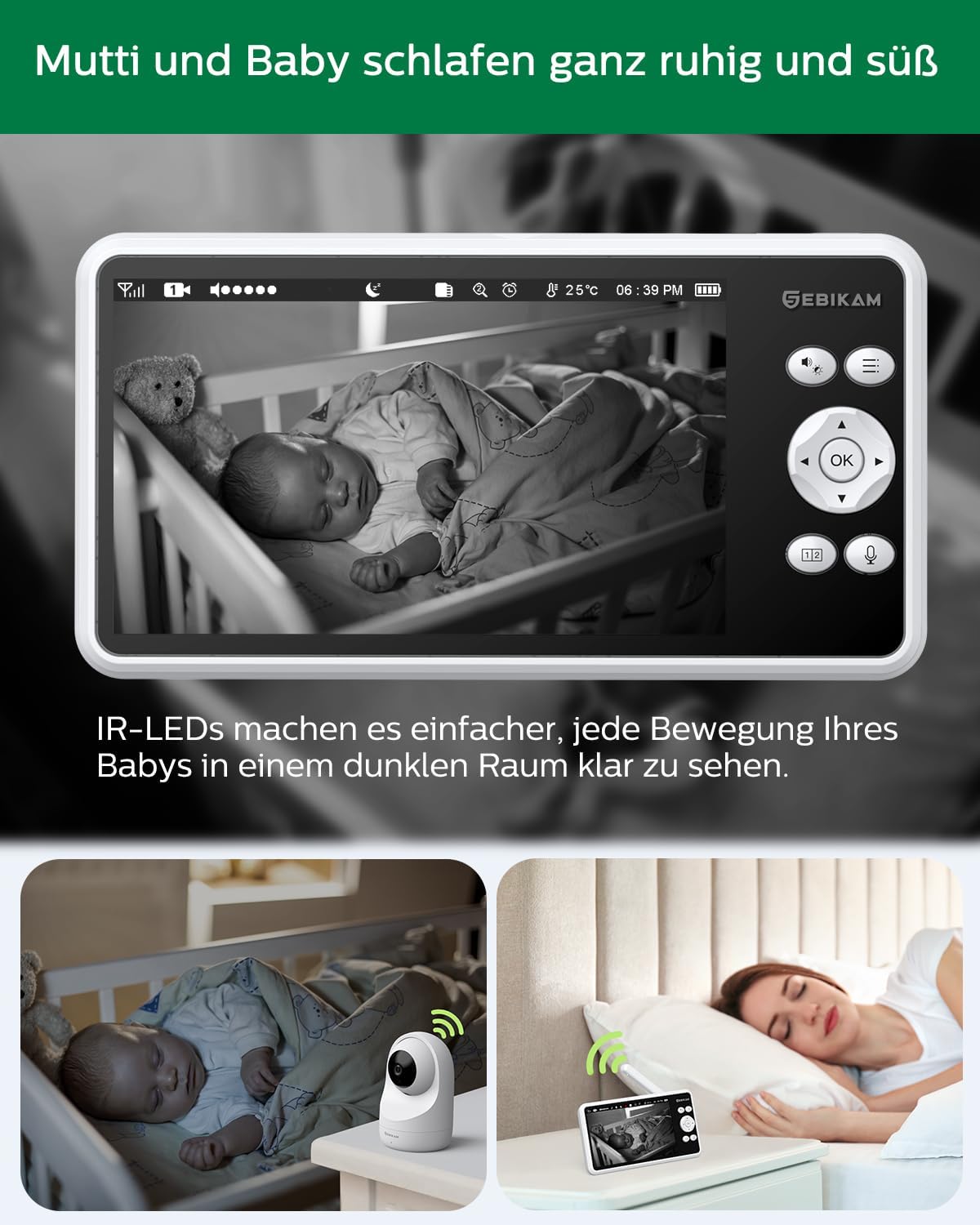 Babyfoon – Baby Monitor – Kinderopvang Monitor – Video Babyfoon – Draadloze Babycamera – 5 Inch 720P HD IPS Scherm – 4000mAh Batterij Met VOX-Modus