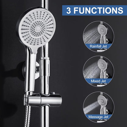 Douchesysteem met Thermostaat – Douchekraan – Regendouche – Handdouche – Douche Set – Roestvrij Staal – 30 cm Regendouche – 3 Spray Instellingen – Verstelbare Hoogte