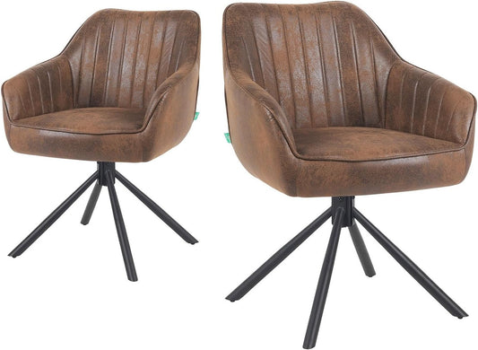 DUBI Möbel Dining Room Chairs Set of 2, 360° Swivel with Pocket Spring, High Seat Comfort, Load Capacity up to 150 kg, Suede Look Brown, Robust Metal Cross Frame, Modern Design, Mika-Maya - QUORE