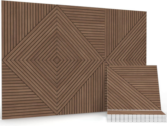 Akoestische panelen – Geluidsabsorberende panelen – Geluiddempende wandpanelen – Akoestische wandpanelen – Decoratieve wandpanelen – Teak, Set van 6 – Zelfklevend – Polyestervezel met hoge dichtheid