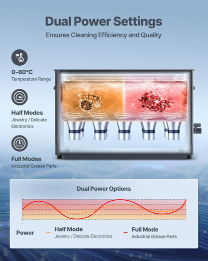VEVOR Ultrasonic Cleaner, Professional Ultrasonic Cleaning Device with Rotary Knob Control, 30 Litres, Cleaning Device with Basket and Cleaning Ball, Ultrasonic Device for Watches, Shavers