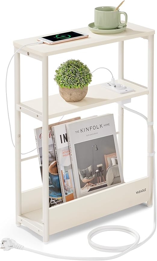 Bijzettafels Woonkamer - Bijzettafel Bank - Smalle Console Tafel - Haltafel - Nachtkastje - 18 cm x 45 cm x 58 cm - Ivoor