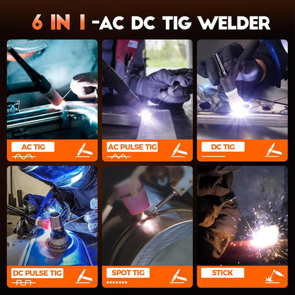 WIG IGBT Lasapparaat, AC/DC, 230 V, 200 A, inverter-lasapparaat, IGBT puls aluminium lasapparaat, 7-in-1 elektroden lasapparaat met digitaal led-display en WP26 WIG-brander, roestvrij staal, aluminium