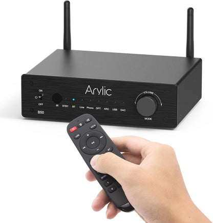 Stereoversterker – Versterker – Stereo Versterker – HiFi Versterker – 2-Kanaals 2 x 50 W – Bluetooth 5.2 Met aptX HD – HDMI ARC, Optische Ingang, Phono En USB