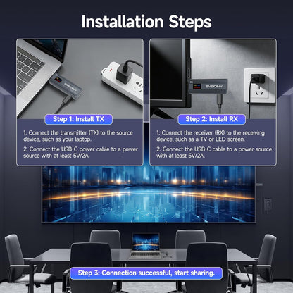 Svbony TransAir1 HDMI Zender en Ontvanger, HD Draadloze HDMI Verlenger met OLED Kleurendisplay, 9 Kanalen, 2.4G&5G, Storingsvrij, 50-80M Bereik in open Ruimte voor Camera, Pc, Tv Box, Laptop