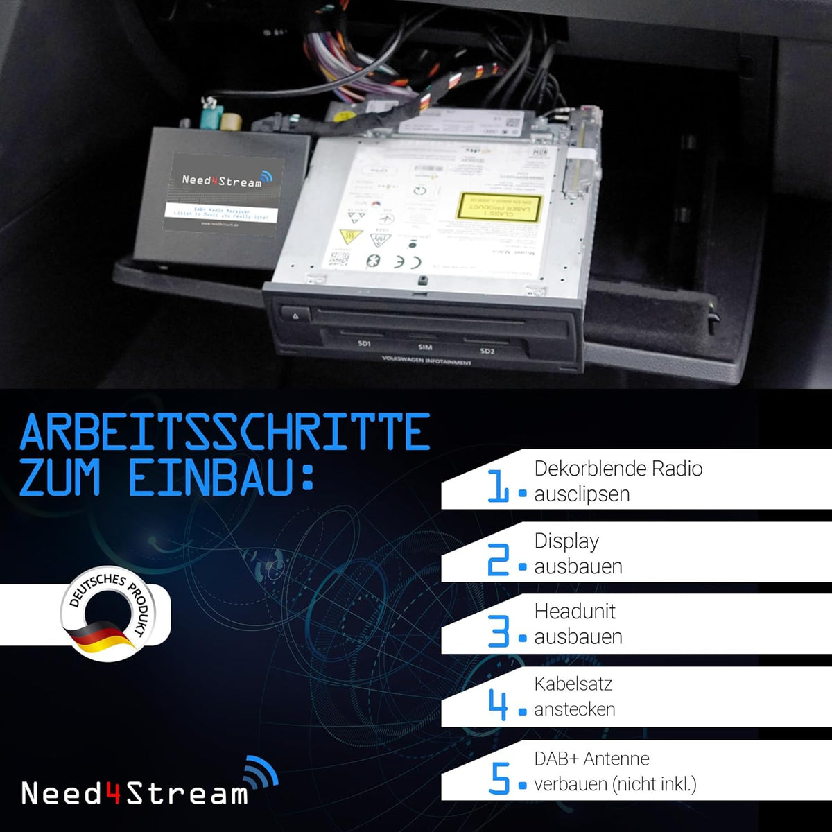DAB+ ontvanger compatibel met VW Seat Skoda MIB, digitale radio upgrade met zenderlijsten, zenderlogo's en titelnamen